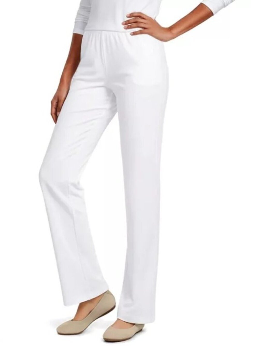 2/$30 Lands' End Sport Knit High Rise Elastic Waist Pull On Pant White 1X #A2990
